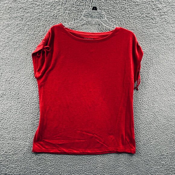 Talbots Womens Top Large Red Linen Blend Drawstring Short Sleeve Pullover Shirt - Picture 1 of 8